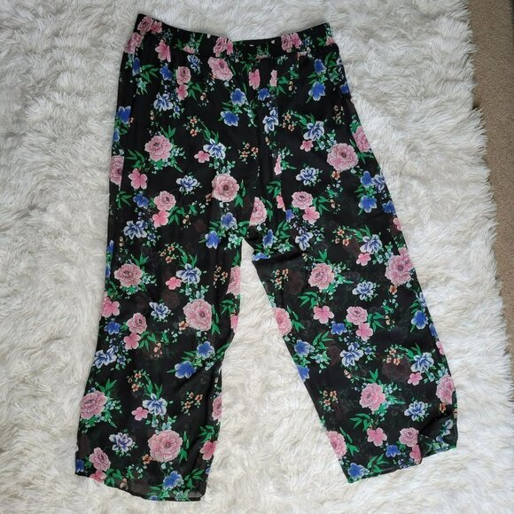 NWT Torrid Black Floral Chiffon Pull On Wide Leg Pants - Size 2X - Picture 3 of 12